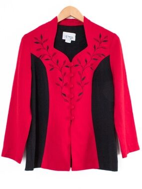D.J. Summers | Vintage 80's/90's Red & Black Colorblock Floral Blouse | Size 8P